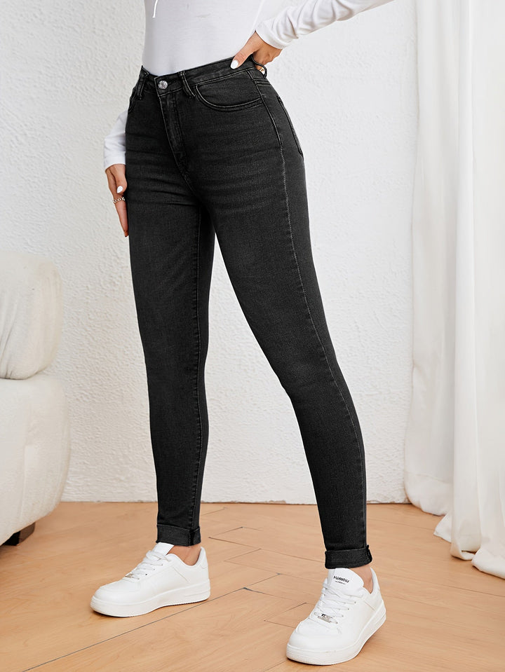 Kvinnors Högmidjade Slim Fit Jeans Stretch Denim Skinny Fit Casual Vardags Bekväma Byxor