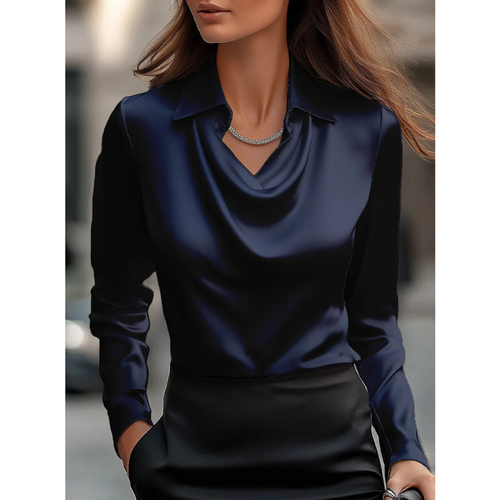 Kvinnors Satin Cowl Neck Blus – Elegant Långärmad Topp för Kontor och Kvällsbruk