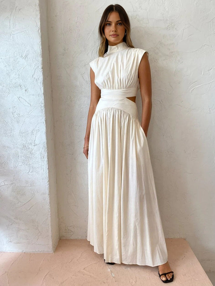 Kvinnors ärmlös cut-out höghalsad elegant maxiklänning