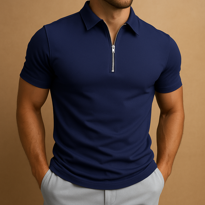 Herr Zip Polo Shirt Modern Slim Fit Andningsbar Stilig Casual Smart Vardagskläder