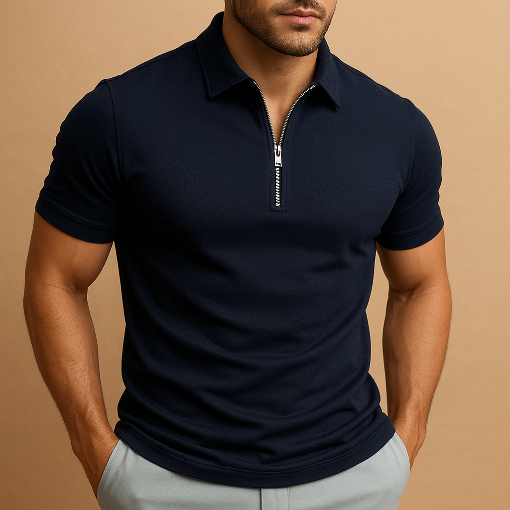 Herr Zip Polo Shirt Modern Slim Fit Andningsbar Stilig Casual Smart Vardagskläder