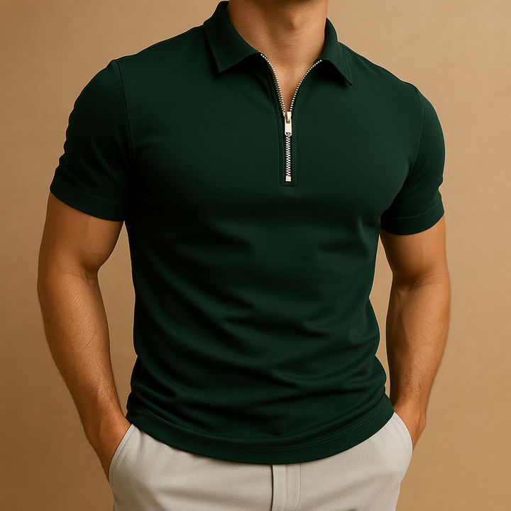 Herr Zip Polo Shirt Modern Slim Fit Andningsbar Stilig Casual Smart Vardagskläder