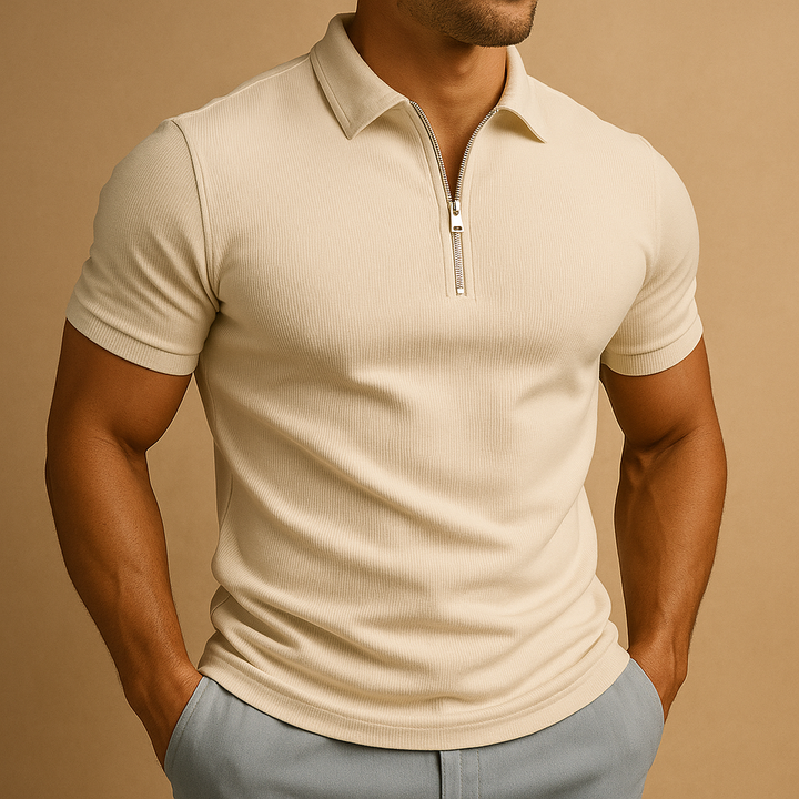 Herr Zip Polo Shirt Modern Slim Fit Andningsbar Stilig Casual Smart Vardagskläder