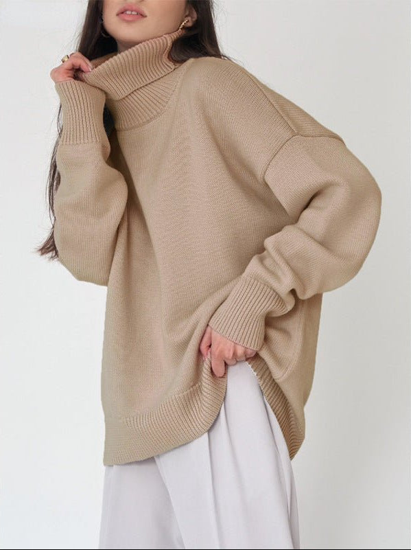 Kvinnors Oversized Turtleneck Tröja – Avslappnad Vinterstickad för Dagligt Lager