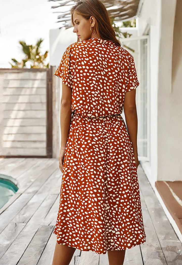 Kvinnors Midi Sommarklänning Justerbar Midja Lättviktig Tryckt Avslappnad Elegant Semesteroutfit