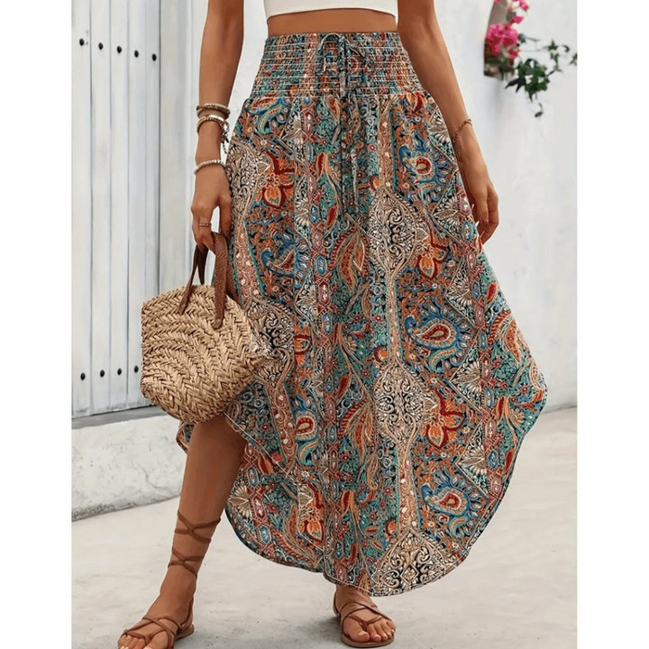Kvinnors Tryckt Boho Maxi Kjol Hög Midja Sommar Stil