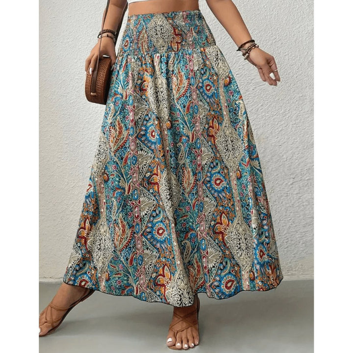 Kvinnors Tryckt Boho Maxi Kjol Hög Midja Sommar Stil
