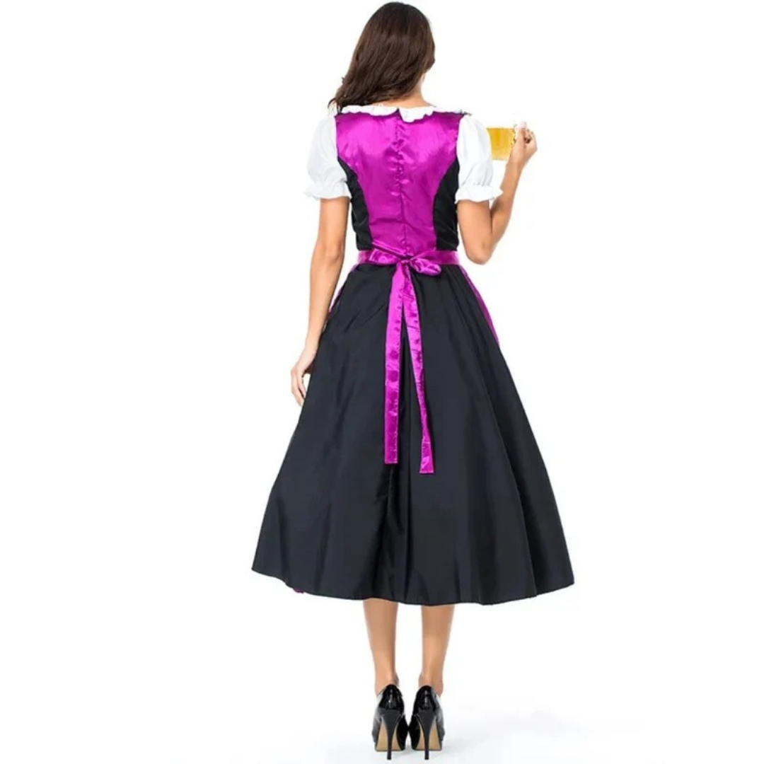 Kvinnors Snörning Dirndl Midi Klänning – Traditionell Oktoberfest Stil med Förkläde