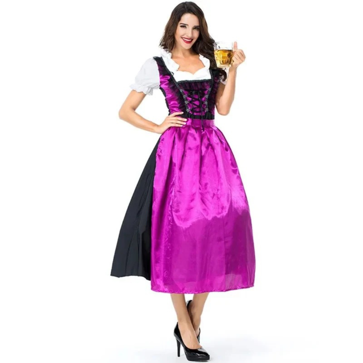 Kvinnors Snörning Dirndl Midi Klänning – Traditionell Oktoberfest Stil med Förkläde