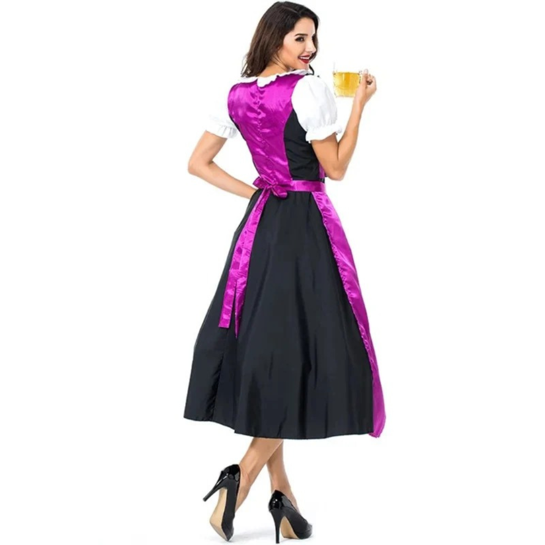 Kvinnors Snörning Dirndl Midi Klänning – Traditionell Oktoberfest Stil med Förkläde