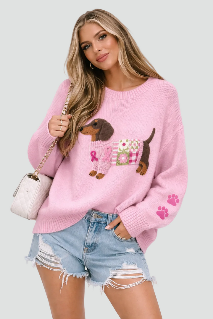 Kvinnors Stickad Hundtryck Avslappnad Passform Casual Jumper