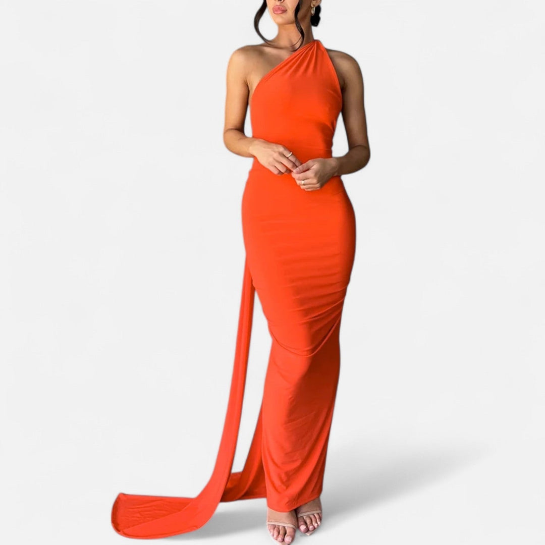 Kvinnors Enaxlad Halterneck Maxi Klänning – Fitted Gown för Kvällsevenemang