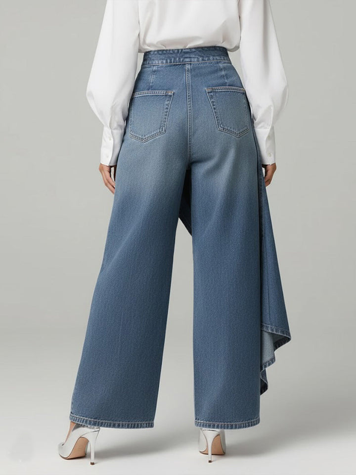 Kvinnors Högmidjade Vida Denim Palazzo Byxor