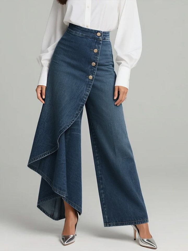 Kvinnors Högmidjade Vida Denim Palazzo Byxor