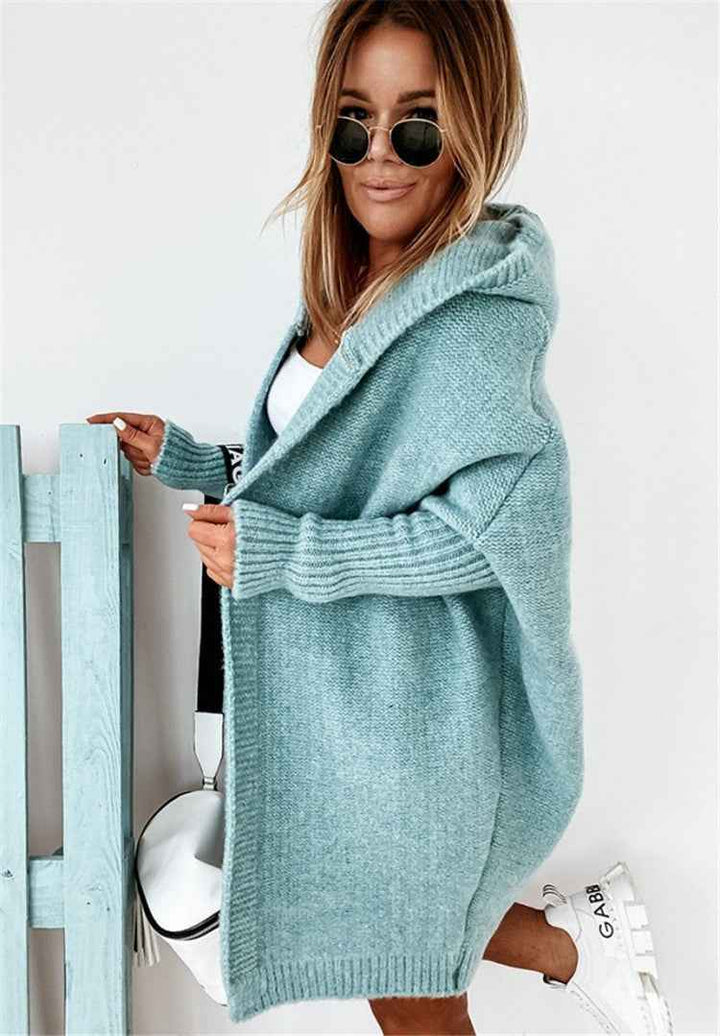 Kvinnors Hooded Oversized Stickad Cardigan – Mysig Öppen Framsida för Höst och Resa