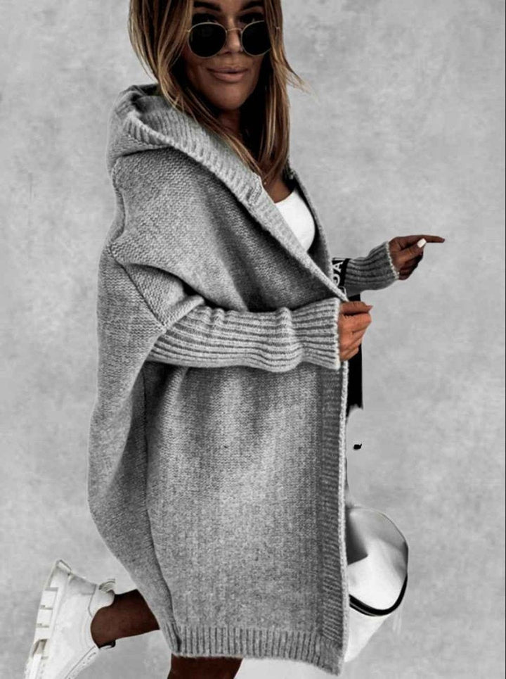 Kvinnors Hooded Oversized Stickad Cardigan – Mysig Öppen Framsida för Höst och Resa