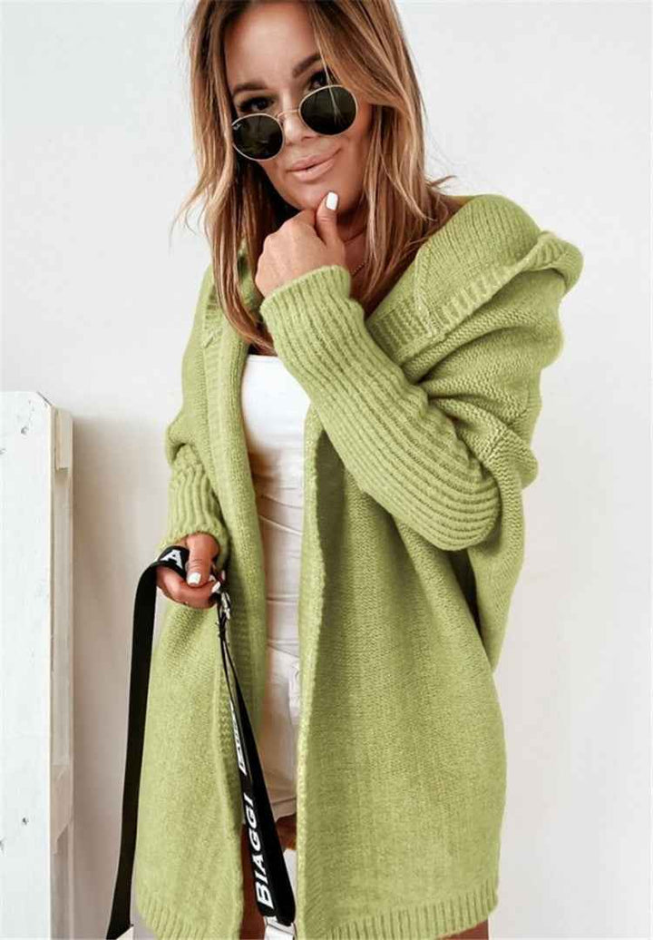 Kvinnors Hooded Oversized Stickad Cardigan – Mysig Öppen Framsida för Höst och Resa