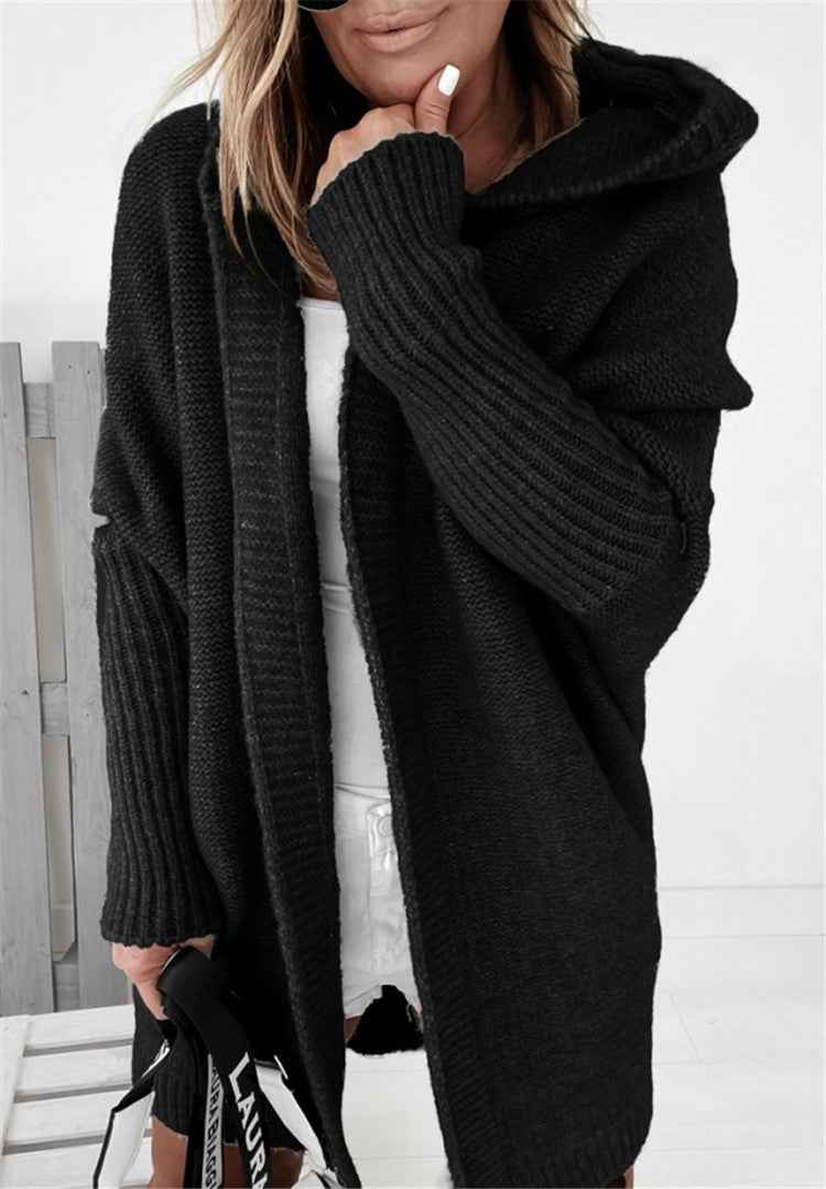 Kvinnors Hooded Oversized Stickad Cardigan – Mysig Öppen Framsida för Höst och Resa