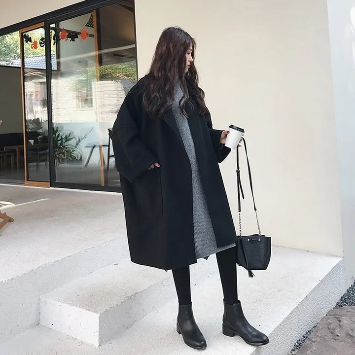 Kvinnors Oversized Ullblandning Trench Coat – Avslappnad Långlinje Lager för Smart Avslappnad Klädsel