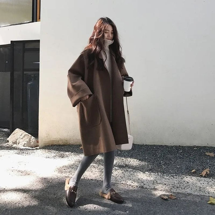 Kvinnors Oversized Ullblandning Trench Coat – Avslappnad Långlinje Lager för Smart Avslappnad Klädsel
