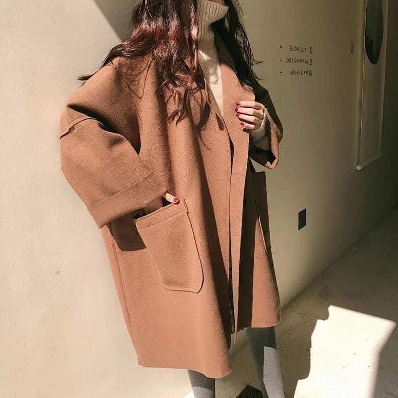 Kvinnors Oversized Ullblandning Trench Coat – Avslappnad Långlinje Lager för Smart Avslappnad Klädsel