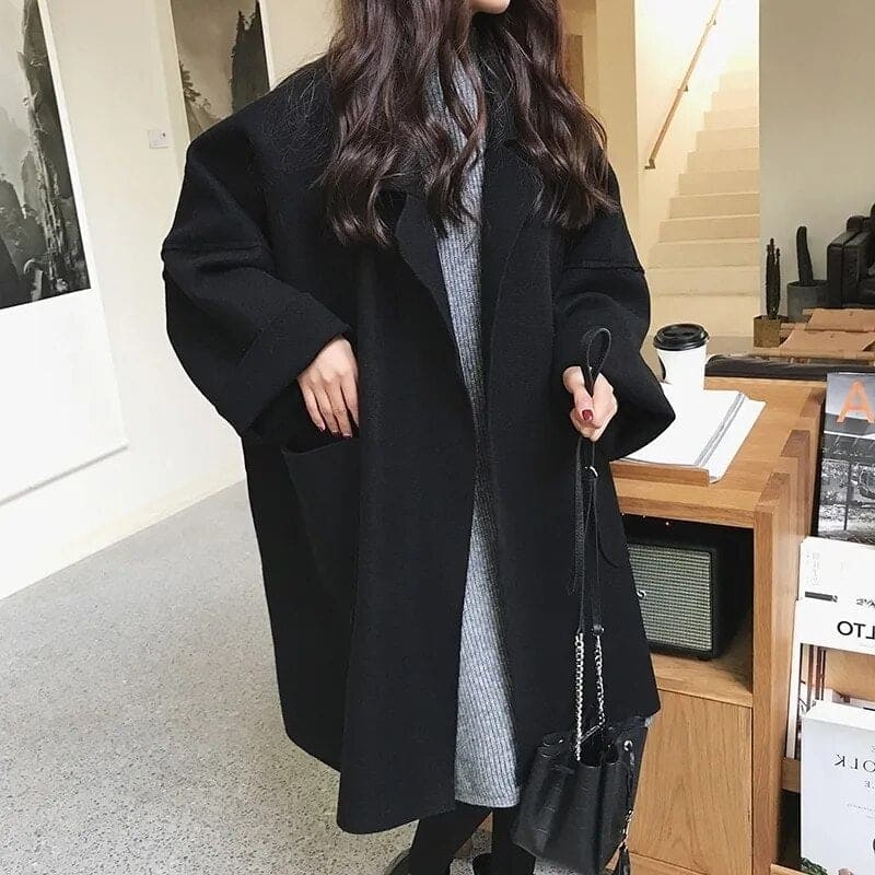 Kvinnors Oversized Ullblandning Trench Coat – Avslappnad Långlinje Lager för Smart Avslappnad Klädsel
