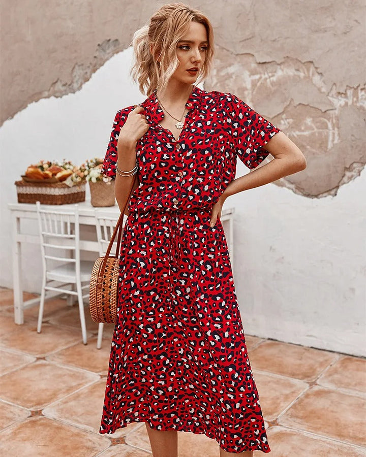 Kvinnors Midi Sommarklänning Justerbar Midja Lättviktig Tryckt Avslappnad Elegant Semesteroutfit