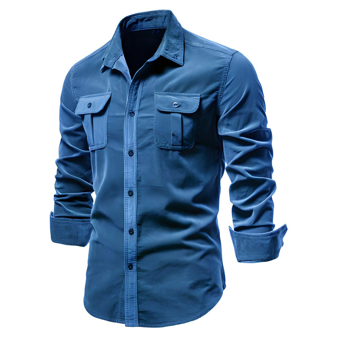 Herrens militärstil cargoshirt med dubbla bröstfickor