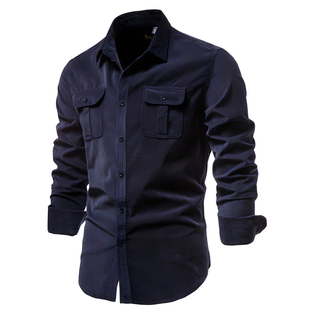 Herrens militärstil cargoshirt med dubbla bröstfickor