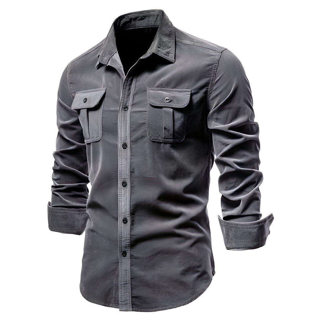 Herrens militärstil cargoshirt med dubbla bröstfickor