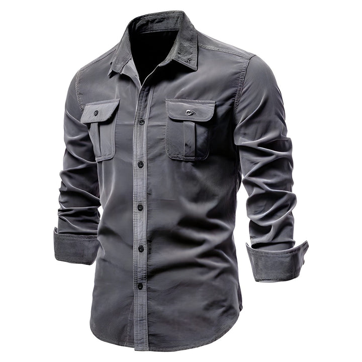 Herrens militärstil cargoshirt med dubbla bröstfickor
