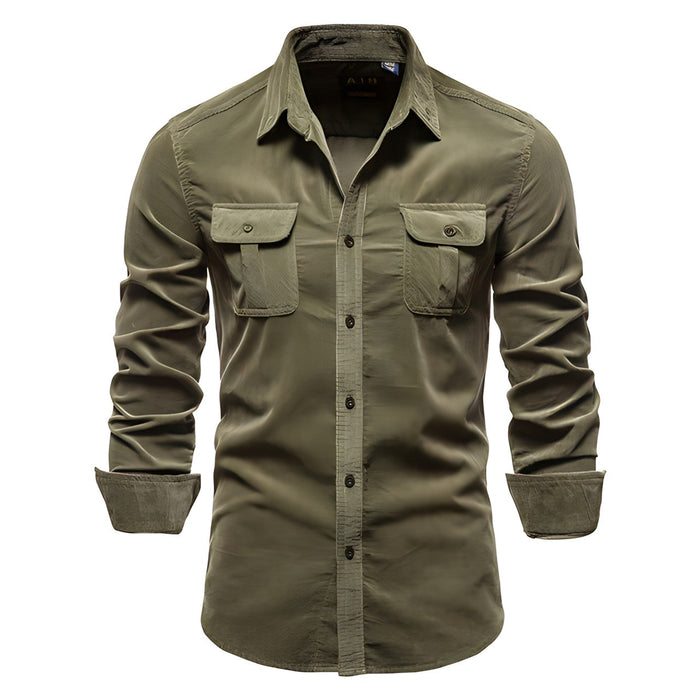 Herrens militärstil cargoshirt med dubbla bröstfickor
