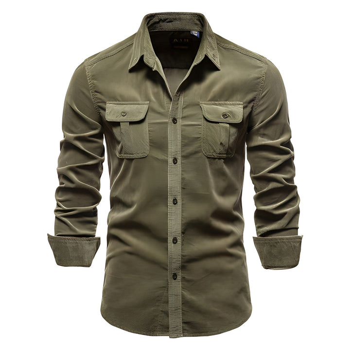 Herrens militärstil cargoshirt med dubbla bröstfickor