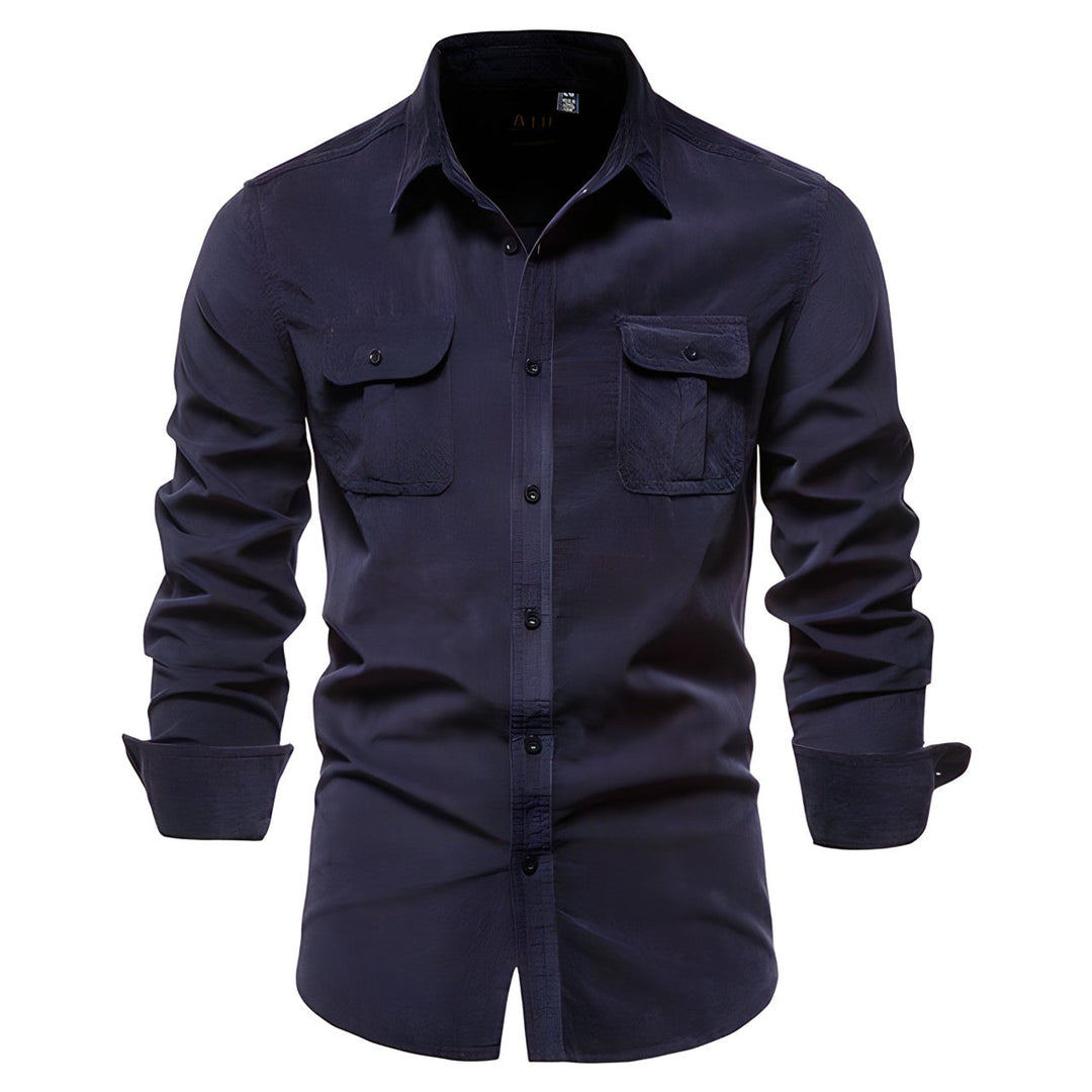Herrens militärstil cargoshirt med dubbla bröstfickor