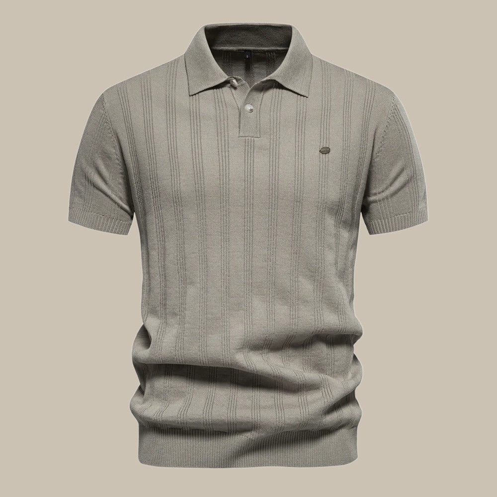 Herrens kortärmade ullpolo skjorta Premium andningsbar stickad smart-casual klassisk topp