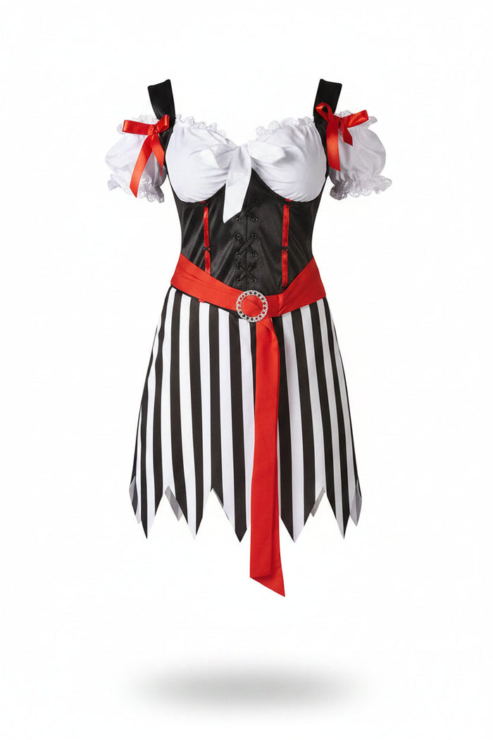 Kvinnors Randiga Piratklänning Halloween Kostym