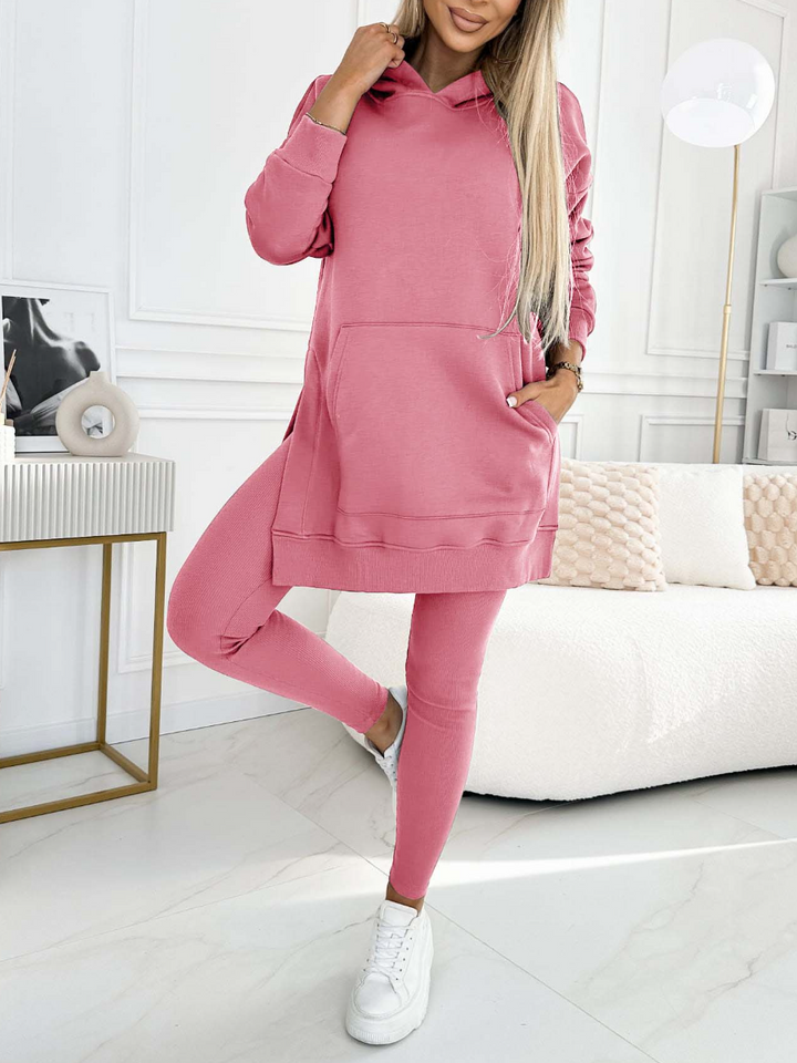 Kvinnors Longline Hoodie och Leggings Set – Avslappnad Tvådelad Outfit för Vardagskomfort