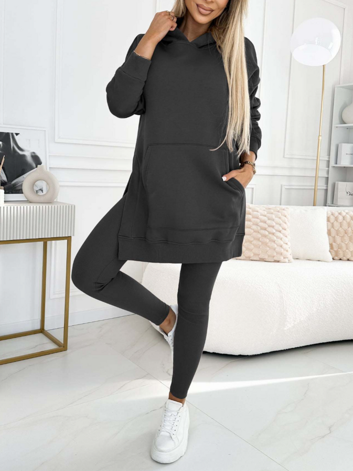 Kvinnors Longline Hoodie och Leggings Set – Avslappnad Tvådelad Outfit för Vardagskomfort