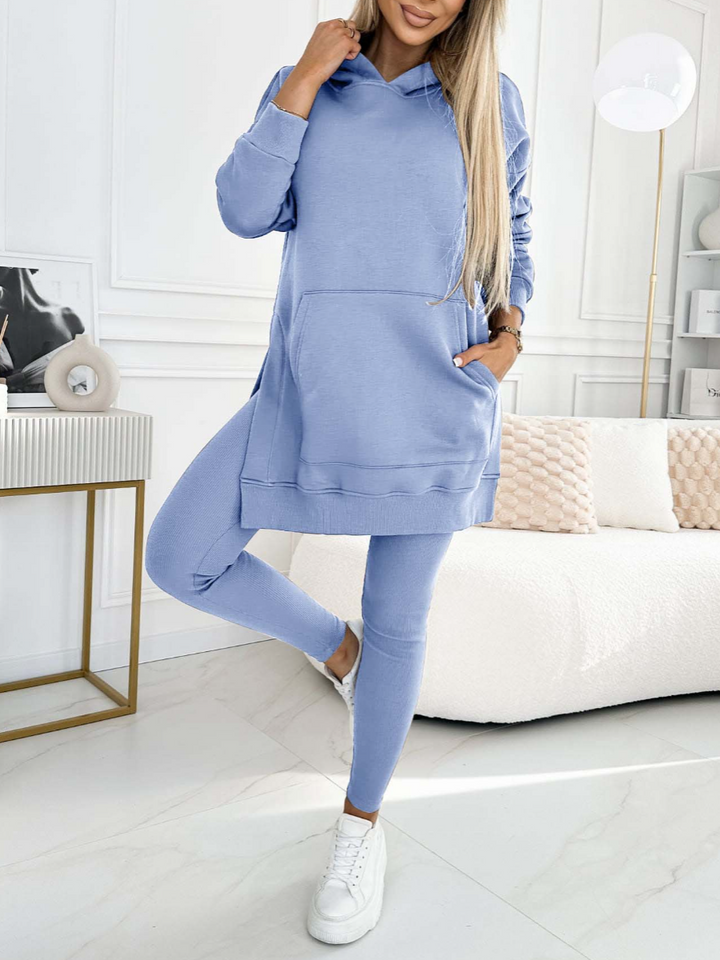 Kvinnors Longline Hoodie och Leggings Set – Avslappnad Tvådelad Outfit för Vardagskomfort