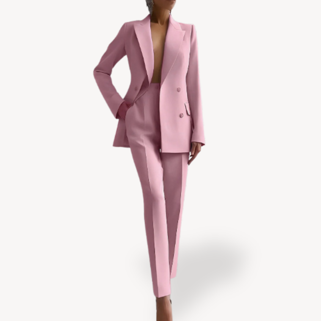 Kvinnors Skräddarsydda Byxdress – Dubbelknäppt Blazer Set för Affärs- och Kvällsbruk