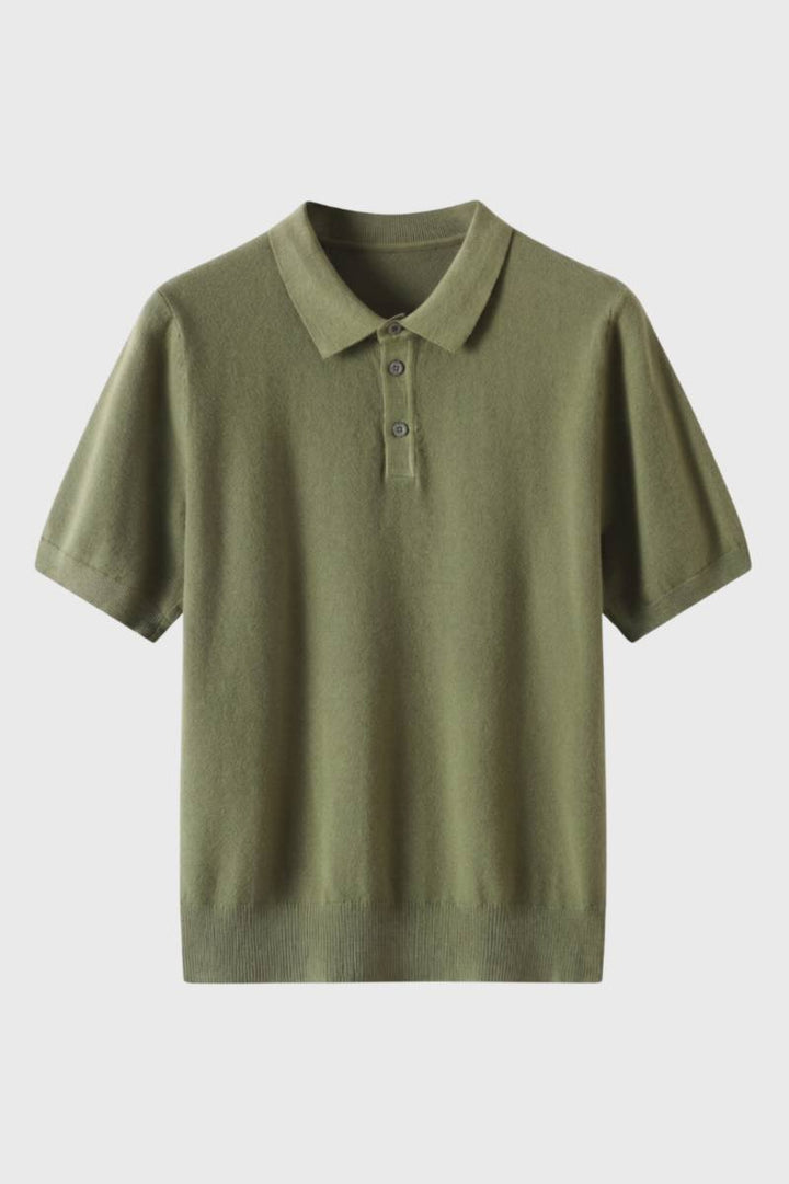 Herrstickad polo med ribbad nederkant