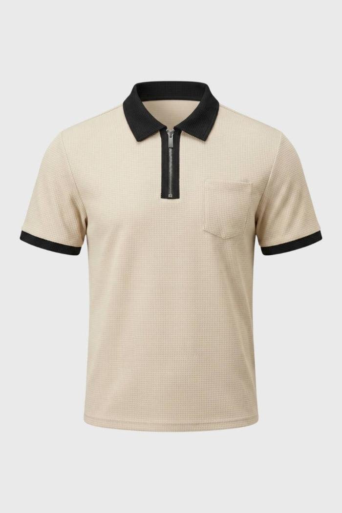 Herrars texturerad zip polo med bröstficka