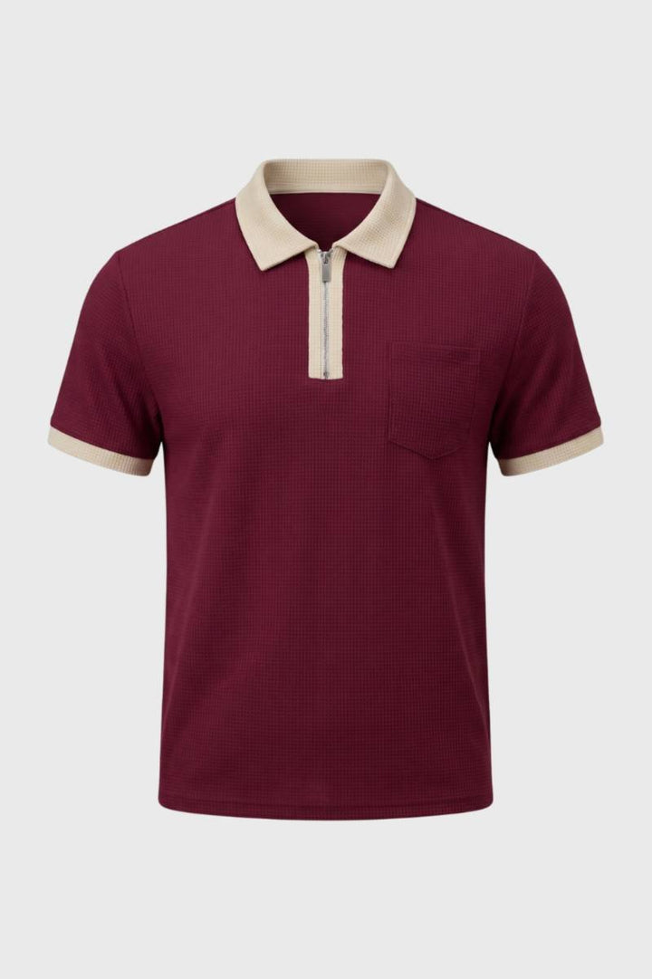 Herrars texturerad zip polo med bröstficka