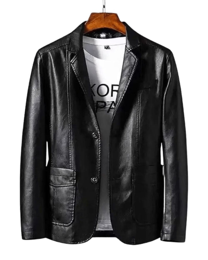 Herrskinn Blazer Jacka – Skräddarsydd Två-Knappar Lager för Smart Casual Outfits