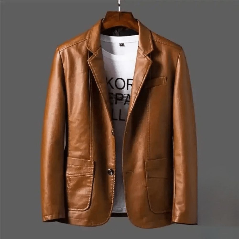 Herrskinn Blazer Jacka – Skräddarsydd Två-Knappar Lager för Smart Casual Outfits