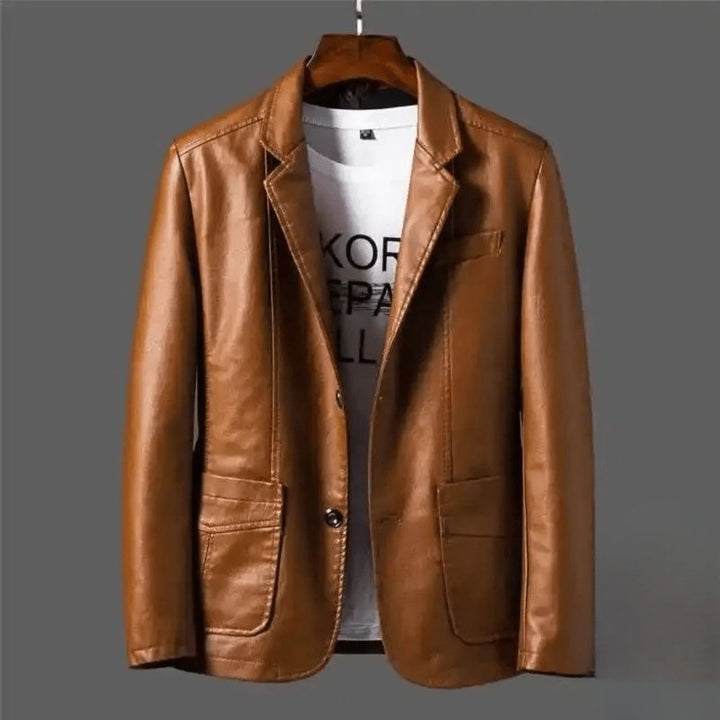 Herrskinn Blazer Jacka – Skräddarsydd Två-Knappar Lager för Smart Casual Outfits