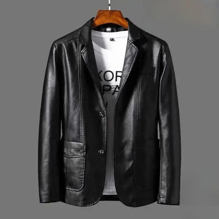 Herrskinn Blazer Jacka – Skräddarsydd Två-Knappar Lager för Smart Casual Outfits