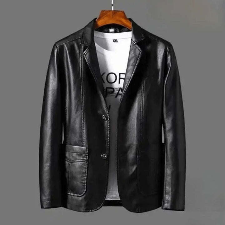 Herrskinn Blazer Jacka – Skräddarsydd Två-Knappar Lager för Smart Casual Outfits