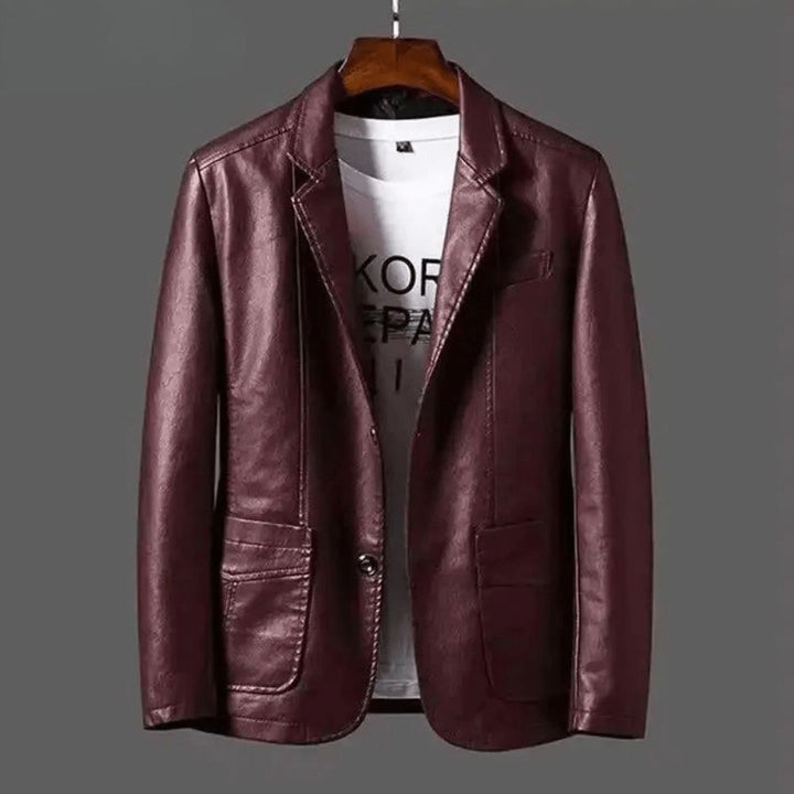Herrskinn Blazer Jacka – Skräddarsydd Två-Knappar Lager för Smart Casual Outfits