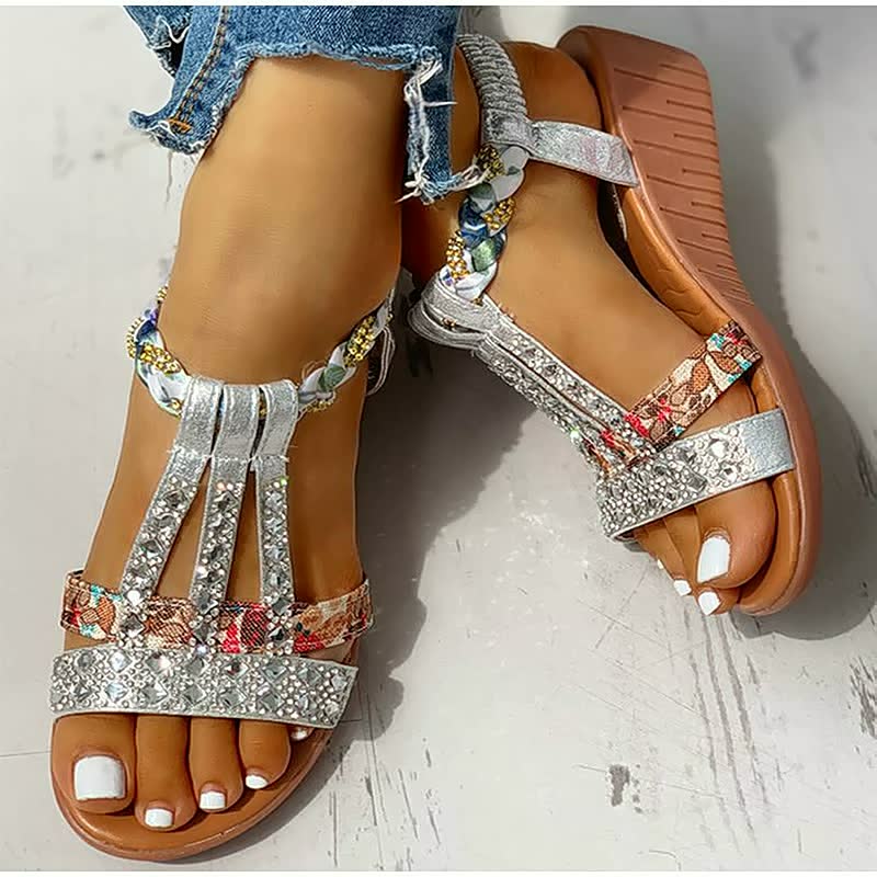 Kvinnors Boho Wedge Sandaler Elastisk Rem Lättviktig Bekväm Sommarsandal